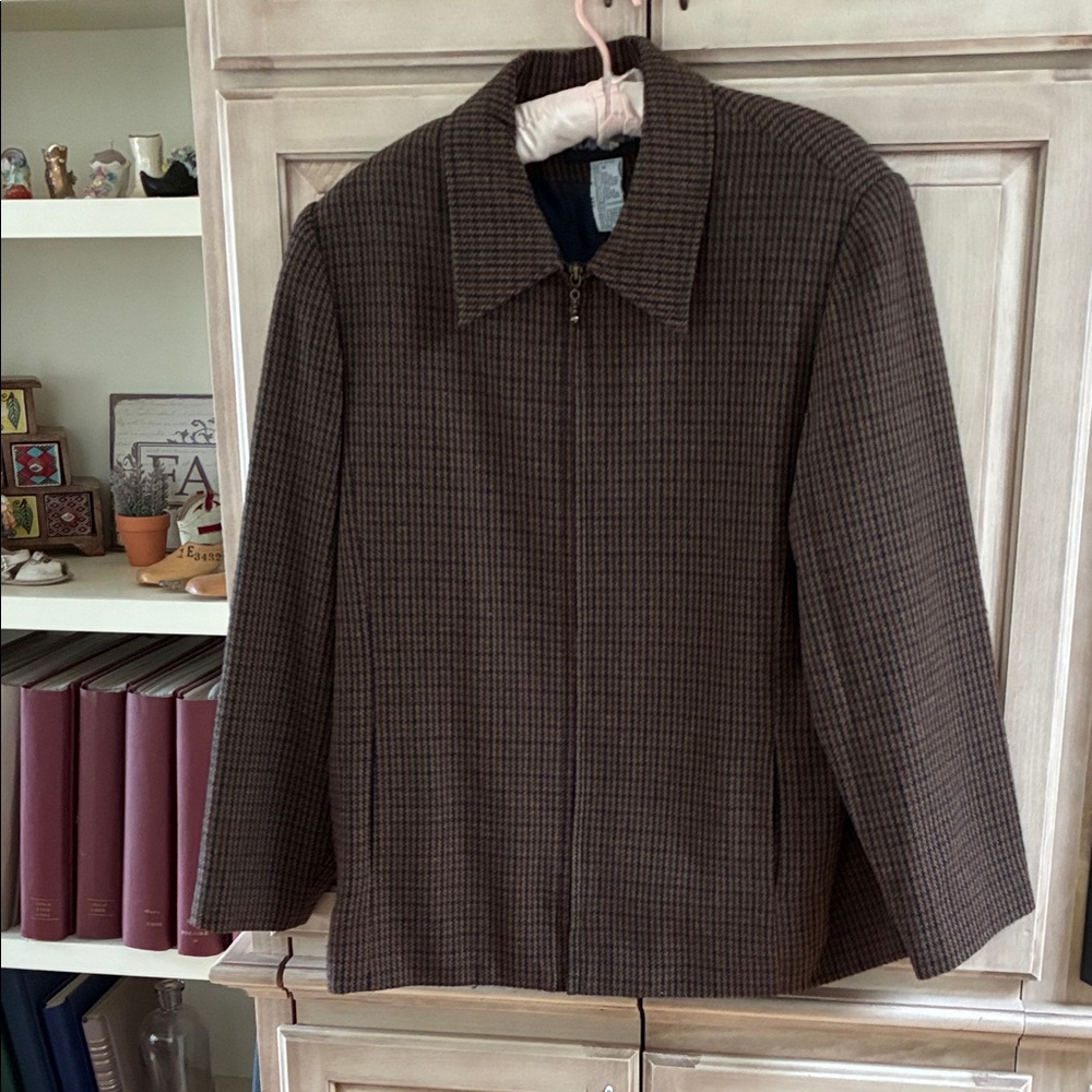 Sag Harbor women’s Brown Plaid Jacket sz 18 wool blend